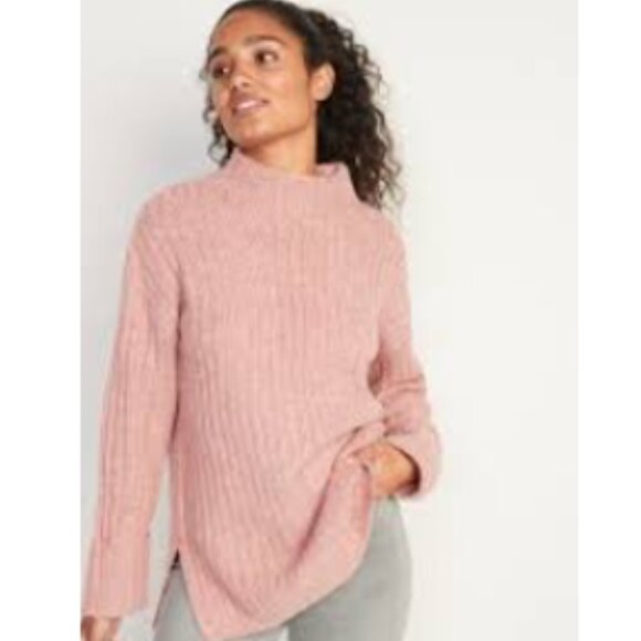Old Navy Sweaters - Old Navy Mock Neck Rib Knit Tunic Length Sweater in Blush Pink Size Medium
